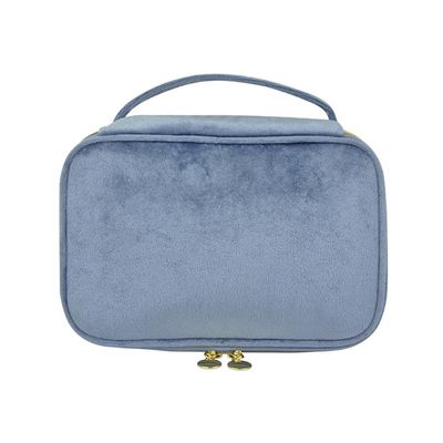 1 Pcs Large Portable Cosmetic Bag,Cute Travel Makeup Bag Velvet Travel Cosmetic Bags Makeup Brushes Accessories For Woman Men-Light Blue