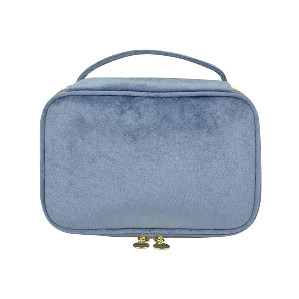 1 Pcs Large Portable Cosmetic Bag,Cute Travel Makeup Bag Velvet Travel Cosmetic Bags Makeup Brushes Accessories For Woman Men-Light Blue