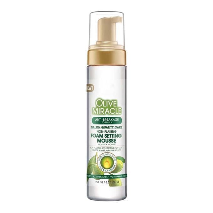 Olive Miracle Anti-Breakage Foam Setting Mousse, Salon Quality Hair Care, Non-Flaking Formula, 8.5 fl oz