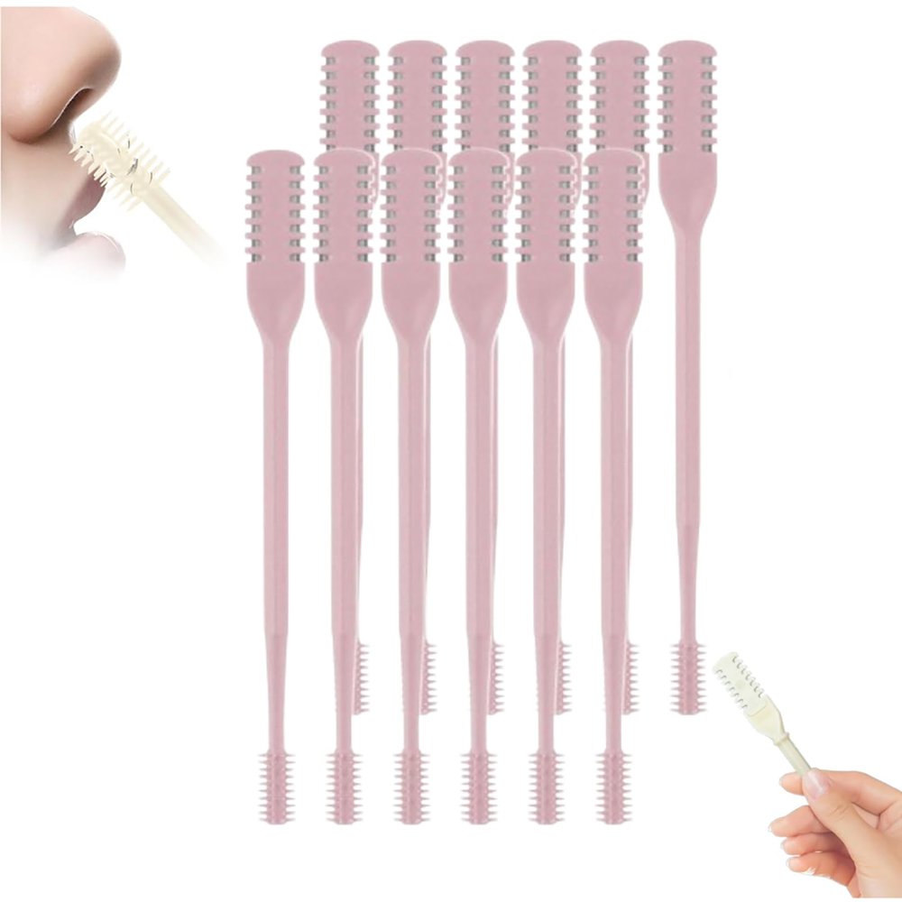 2-in-1 Nasal Hair Cutter, 360 Rotating Double Sided Nose Hair Removal Tool Mini Noses Hairs Removers Tools Nose Hair Clipper with Ear Picker for Women and Men (Pink, 12pcs)