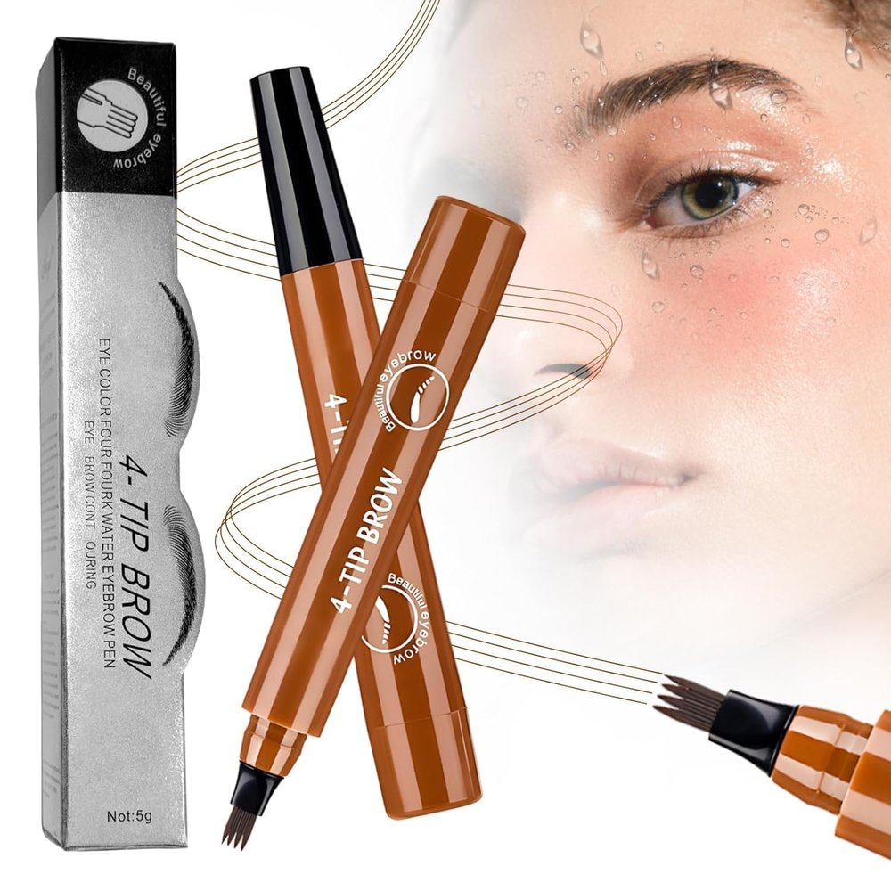 2 PCS Waterproof Four-tip Beard and Eyebrow Pen, 2026 New 4D Microblading Eyebrow Pencil, Natural Gap Filling Eyebrow Makeup Long-Lasting Fine Stroke Eyebrow Pencils for Women (Light brown)