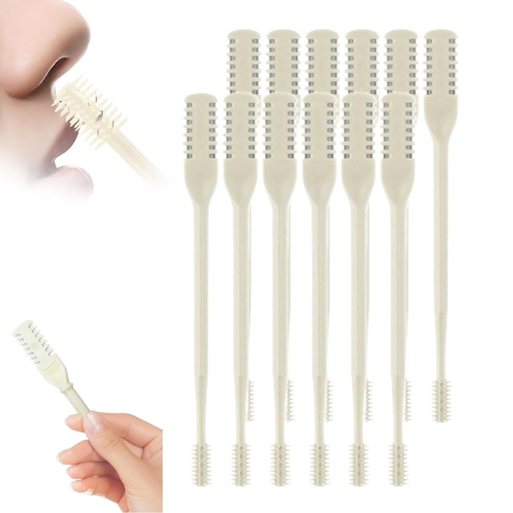 2-in-1 Nasal Hair Cutter, 360 Rotating Double Sided Nose Hair Removal Tool Mini Noses Hairs Removers Tools Nose Hair Clipper with Ear Picker for Women and Men (Beige, 12pcs)