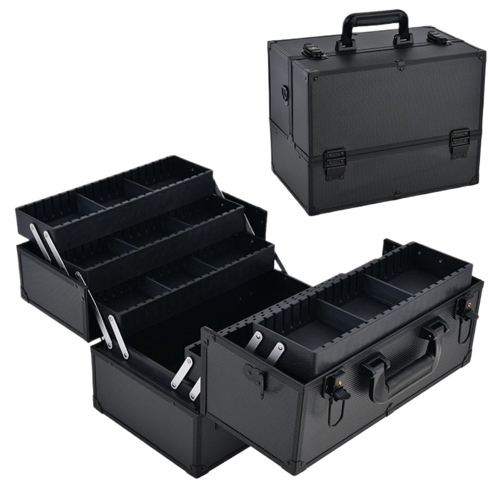 APSEQR Makeup Bag Cosmetic Case, Portable Cosmetic Box Multi-Layer Professional Makeup Organizer with Aluminum Frame, Dividers, Drawer, Lockable, Spacious for Beauty Professionals and