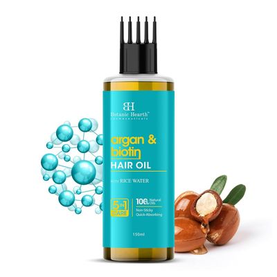 Argan & Biotin Hair Oil  150ml  Deeply Moisturizes & Strengthens Hair, Boosts Volume, Promotes Healthy Hair Growth with Rice Water, Cruelty-Free & Paraben-Free