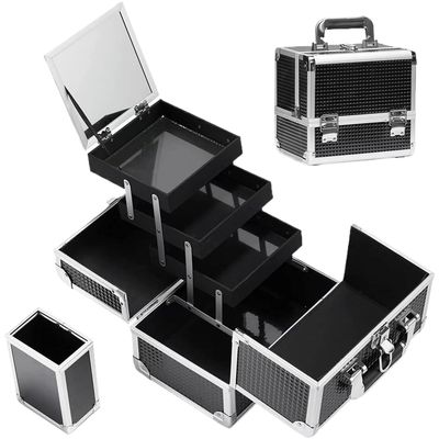 APSEQR Makeup Bag Cosmetic Case Portable Makeup Organizer with Aluminium Frame, Lockable Design, Mirror, Dividers, Spacious Storage for Beauty Professionals and Travelers