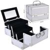 APSEQR Makeup Bag Cosmetic Case Professional Makeup Organizer Case with Aluminium Frame, Lockable, Multi Layer Storage, Extendable Trays Ideal for Cosmetologists Artists (White, 23x17x17cm) view 2