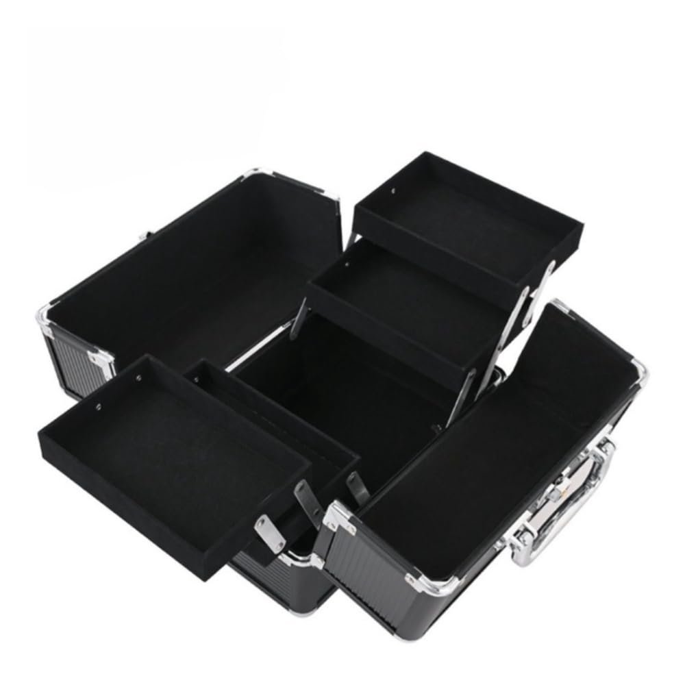 APSEQR Makeup Bag Cosmetic Case, Portable Cosmetic Box Aluminum Frame Professional Makeup Organizer With Drawers, Lockable Multi-Layer Storage Compartment for Beauty Professionals, Travelers
