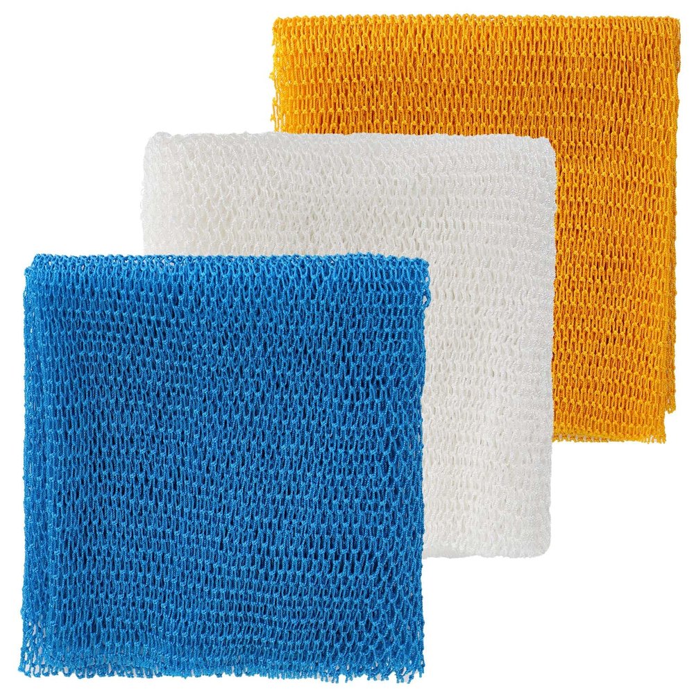 Alomejor Body Scrubber, Long Bath Washcloth with 40 Inch Length Unique Structure and Soft Knots Bath Sponge for Body Washing and Skin Care (Blue,White,Yellow)