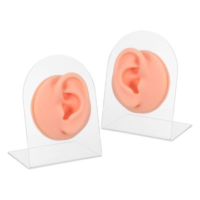 SOIMISS 1 Pair Simulated Ear Model: Piercing Practice Silicone Ear Model - Realistic Left & Right Body Part With Holder For Demo Art Teaching