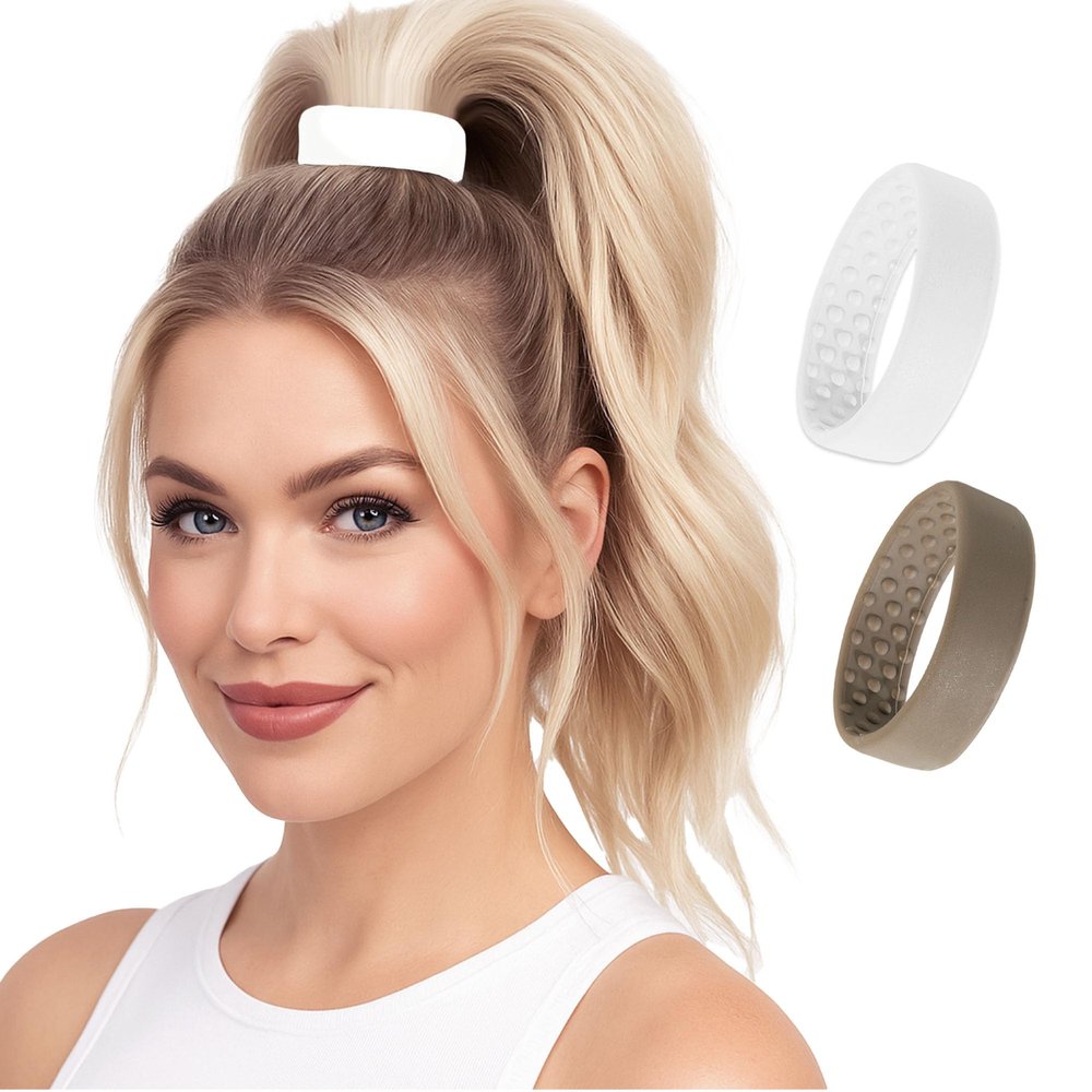 2 Medium PONY-O Bendable Hair Ties, Ponytail Holders: for Fine to Normal or slightly Thick Hair Volumizing, Comfortable & Non-Damaging (Light Brown & White)