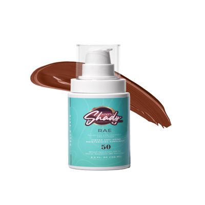 Simply Shady Mineral Tinted Sunscreen, SPF 50 Broad Spectrum, Water Resistant, Lightweight Daily Moisturizing Formula with Vitamin C and Niacinamide, 3.3 fl oz (RAE - Dark Brown)