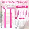 Hanaive Women's Disposable Razors Bulk Twin Blade Disposable Stainless Steel Hospitality Quality Shaver Multipurpose Portable Shave Razor Manual for Bathing Hotel Travel (Pink White,100 Pcs) view 2