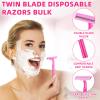 Hanaive Women's Disposable Razors Bulk Twin Blade Disposable Stainless Steel Hospitality Quality Shaver Multipurpose Portable Shave Razor Manual for Bathing Hotel Travel (Pink White,100 Pcs) view 3