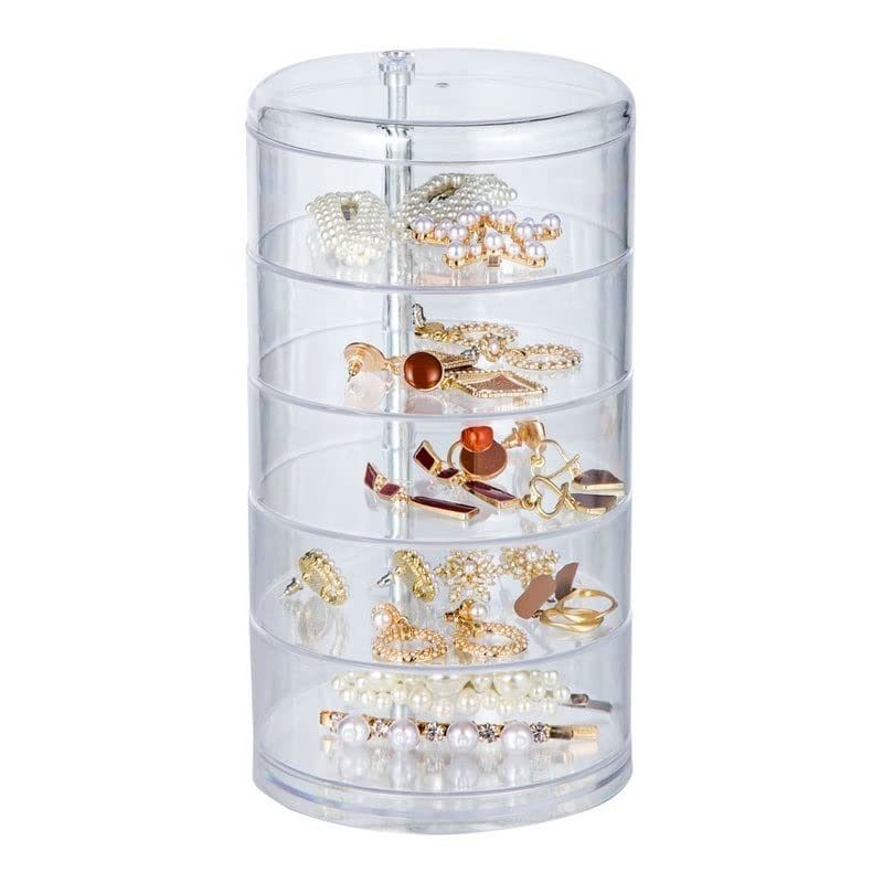 xiyouya Makeup Organizer Five Layer Transparent Cosmetic Rotating Jewelry Display Stand Earrings Bracelet Necklace Earrings Storage Box Cosmetic Display Case