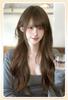 TEDPRBGE Women Long Wavy Wig Curly Wavy Wig with Bangs Wavy Wig Natural Looking Synthetic Fiber for Daily Party 27in (Black Brown) view 2