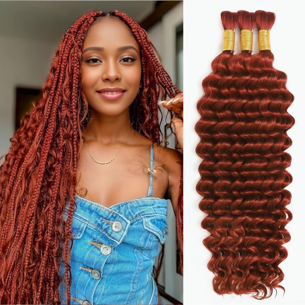 Human Braiding Hair for Boho Braids 18 Inch 120g 350 Copper Deep Wave Boho Human Hair Curly Braiding 100% 12A Virgin Curls Bulk No Weft Bohemian Bundles Extensions for Knotless Braids