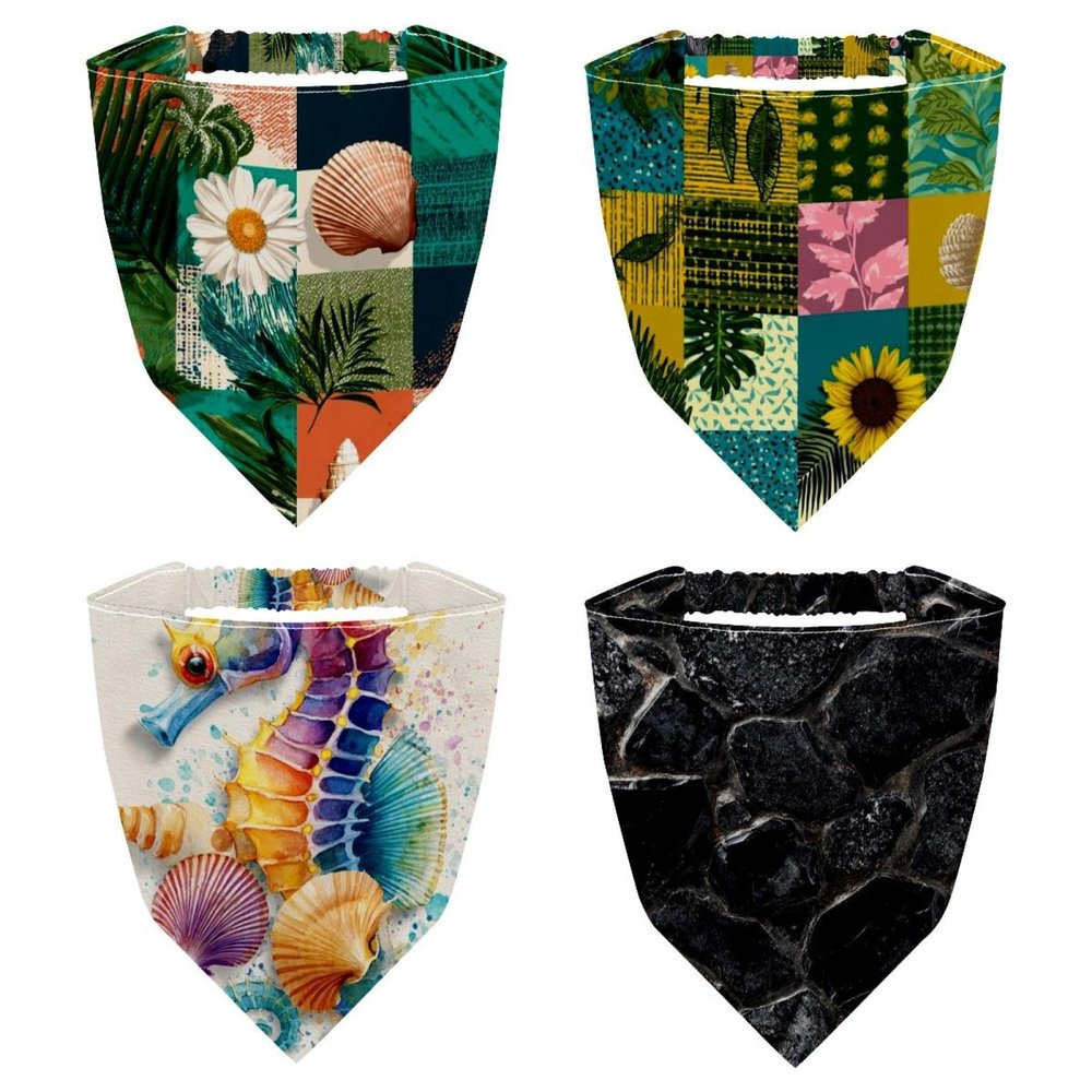 otnrnondcl 4 Pcs Hair Scarf Headband Non Slip Elastic Splash Cute Seahorse Sea Shells Triangle Head Scarf Bandana