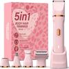 HOHOLE 5-in-1 Bikini Trimmer for Women, IPX7 Waterproof Electric Razors Shaver, Cordless Body Hair Trimmer, Facial & Pubic Hair Removal, Ceramic Blade (Pink) view 1