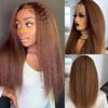 13x6 Chocolate Brown Kinky Straight Human Hair Wig for Women 180% Density HD Transparent Lace Front Wigs Pre Plucked with BabyHair Natural Hairline Yaki Straight Virgin Human Hair Frontal Wigs 20inch view 1