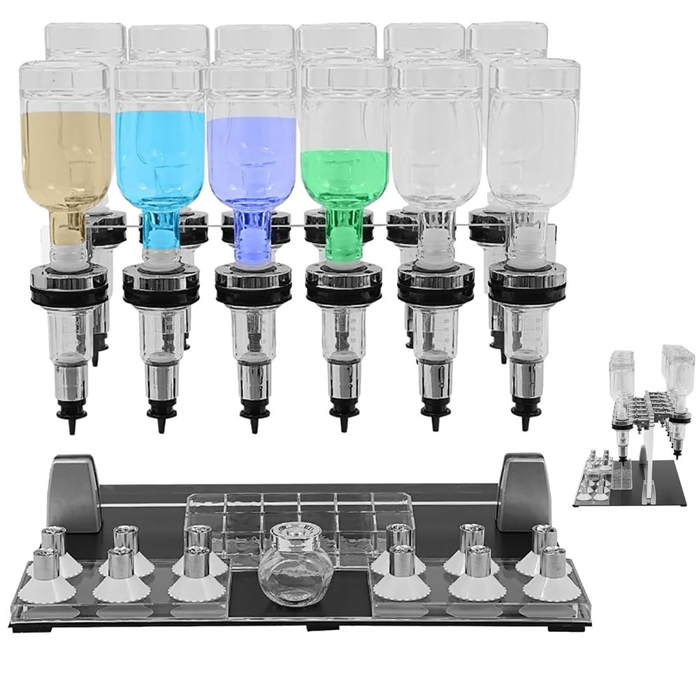 12 Bottle Perfume Filling Machine, Easy to Use, Low Control, Desktop Liquid Filler, Tester Rack, Adjustable Pumps and Scent Testing Cups, Manual Dispenser, for Stores Bars