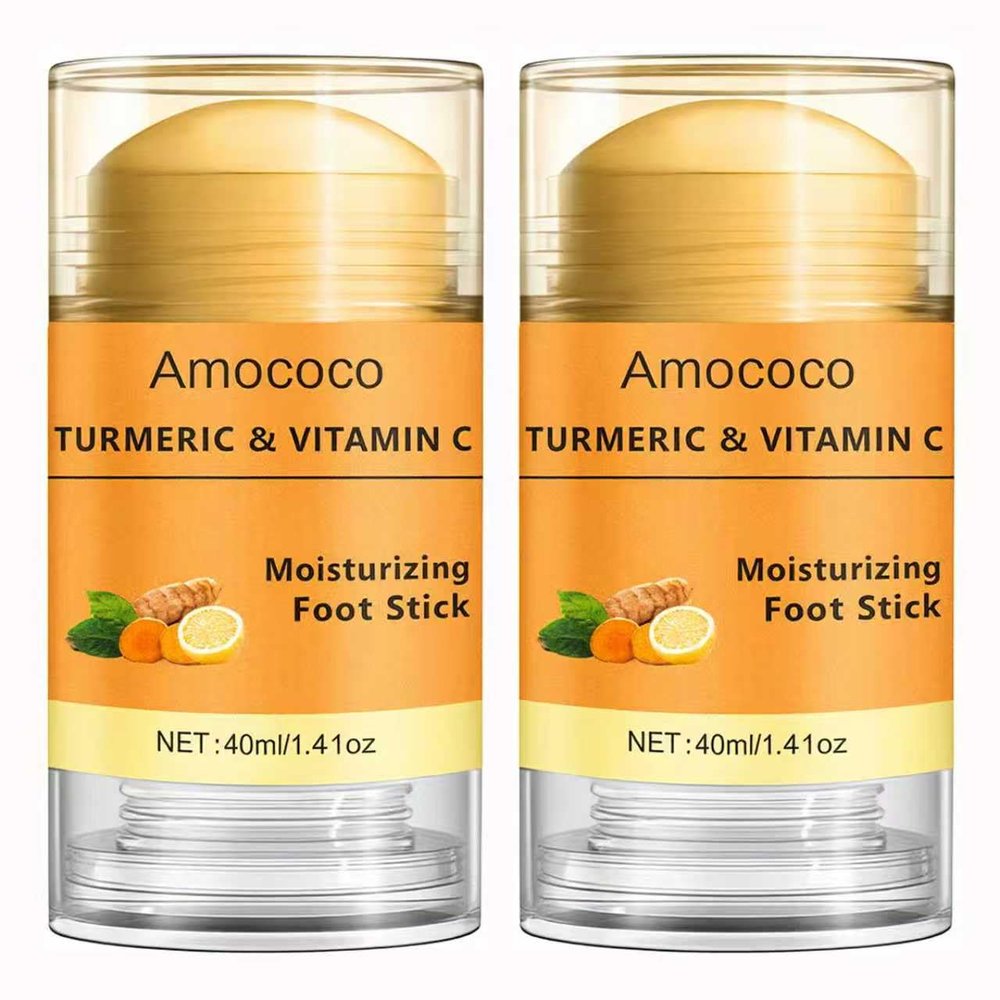 Amococo 2Pcs Foot Cream Set, Turmeric & Vitamin C, Natural Hydrating Heel Stick Balm,Deeply Moisturize Soften, Repair, Smoothens Dry Cracked Skin, Feet Care for Women and Men, 1.41 oz