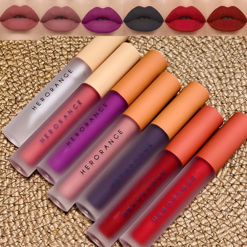 7-Piece Velvet Matte Liquid Lip Stain Set, Transfer-Proof, Waterproof, 24-Hour Wear, Multi-Use for Lips, Nude Browns Collection