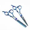 Hair Cutting Scissors, 6 Inch Professional Blue Damascus Gem Screw Haircut Thinning Barber Tools Steel Shears Hairdressing Set view 1