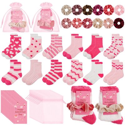 ARQRHTLY Galentine's Day Gifts for Women, 12 Set Fuzzy Sock Scrunchie Gifts