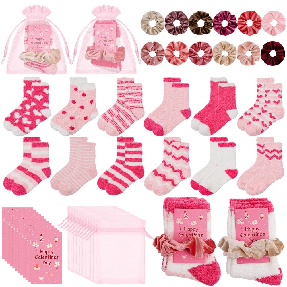 ARQRHTLY Galentine's Day Gifts for Women, 12 Set Fuzzy Sock Scrunchie Gifts