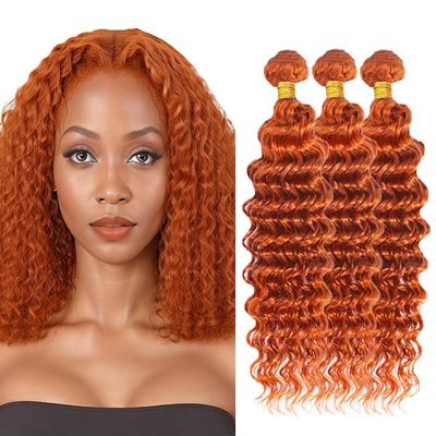 Color #350 Copper Ginger Deep Wave Human Hair Bundles Orange Deep Weave 3 Bundles Human Hair 14 16 18 Inch Double Weft Unprocessed Virgin Remy Hair Extensions 50g Per Bundle