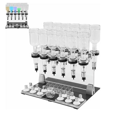 12-Bottle Manual Perfume Dispenser with 12 Pump Heads 12 Testing Cups Manual Liquid Filling Machine Transfer Tools Kit Each with a Capacity of 200 Ml for Perfume Store Studio Salon Bar