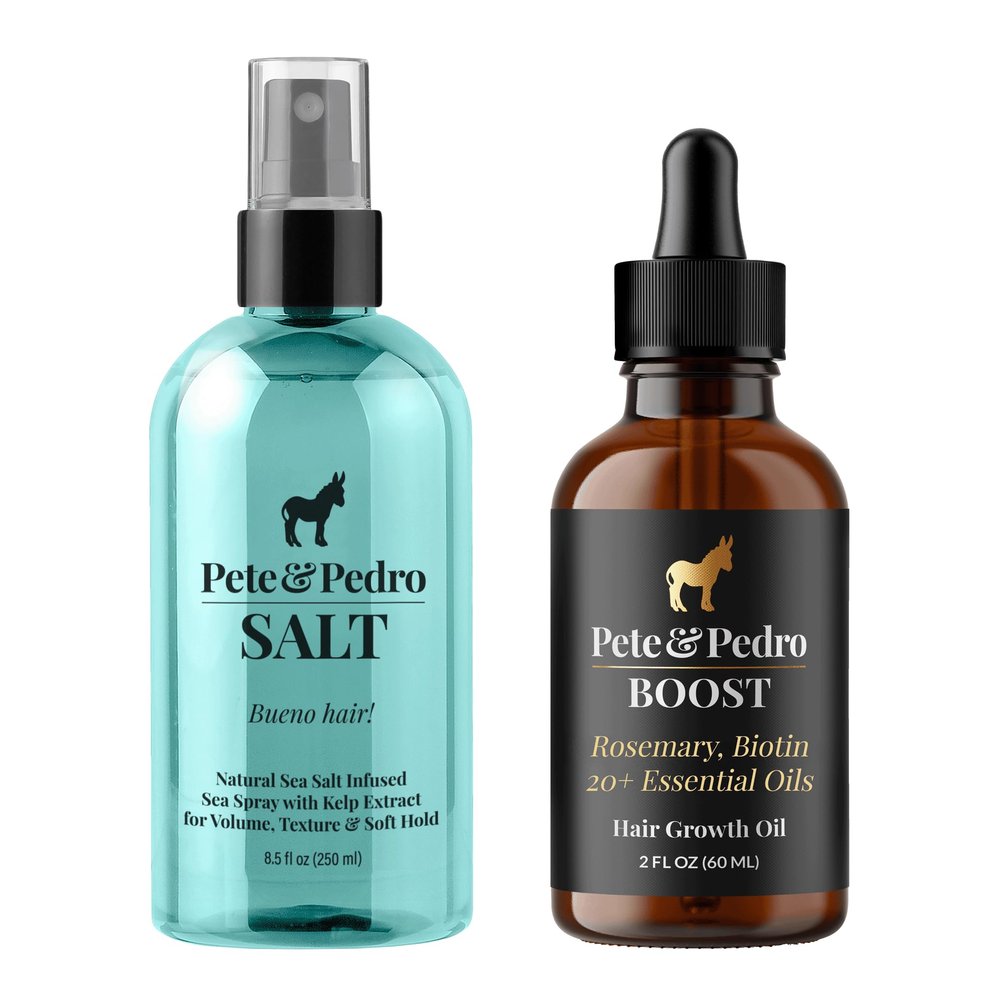 Pete & Pedro Sea SALT Spray 8.5 oz. & BOOST Growth Serum 2 oz. Combo More Volume More Texture & Healthier Hair | Light Hold Low Shine Fast Absorbing Hydration & Fuels Growth