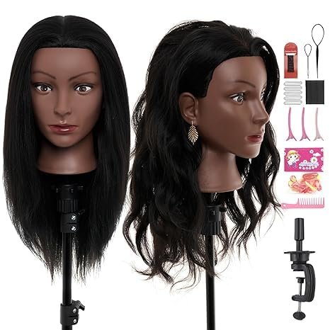 20-22" Mannequin Head,100% and 80% Real Human Hair Mannequin Head, Braiding Cosmetology Manikin Doll Head for Hair Styling Training with Table Clamp