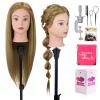 20-22" Mannequin Head,100% and 80% Real Human Hair Mannequin Head, Braiding Cosmetology Manikin Doll Head for Hair Styling Training with Table Clamp view 2