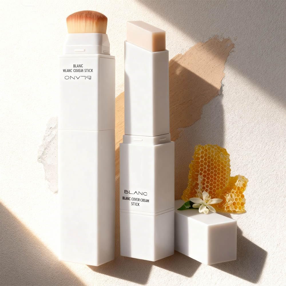 2 in 1 Foundation Stick With Brush, Color Changing foundation stick, Hydrating Concealer Base Makeup, Dual-Ended with Built-in Brush, Moisturized and Glossy (1 Fair Color Matching Foundation Stick)