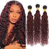 Highlight 1B99J Black Burgundy Human Hair Bundles Water Wave Unprocessed Native Virgin Trippy 3 Hair Extensions 12 14 16 Inch 2 Tone Mixed 50 Gram Per Bundle for Woman view 1