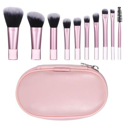 10 Pcs Mini Makeup Brushes Travel Makeup Brush Set Pink Portable Full Complete Function Cosmetic Kit with Pouch Short Makeups Brush Small Travel Essentials for Women Girls Foundation Eyeshadow Blush