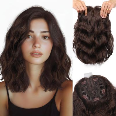 LEEONS Short Wavy Hair Topper for Women, 11inch Breathable Synthetic Hairpiece with 6.5x6.5 Base, Instantly Adds Volume & Conceals Thin/White Hair Roots