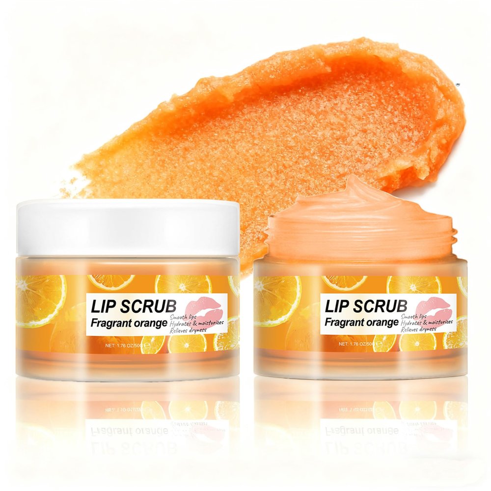 Lip Scrub Set 2 Pack Fragrant Orange Lip Exfoliator for Dry skin Hydrating Scrubber Exfoliator for Smooth Soft skins Moisturizing Scrub Gentle Care for Women & Men, 1.76 oz 2