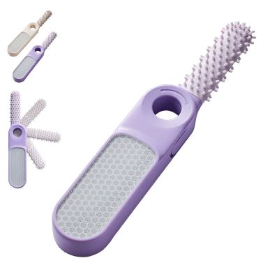 2-in-1 Foldable Foot File with Toe Gap Cleaner, 2 in 1 Toe Cleaning Brush & Foot File Callus Remover Feet in Shower Silicone Gap Brush, Portable Silicone Exfoliating Brush (Purple #1)