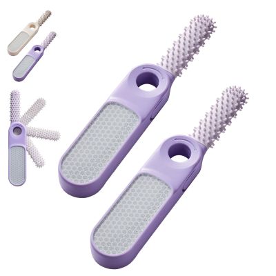 2-in-1 Foldable Foot File with Toe Gap Cleaner, 2 in 1 Toe Cleaning Brush & Foot File Callus Remover Feet in Shower Silicone Gap Brush, Portable Silicone Exfoliating Brush (Purple #2)