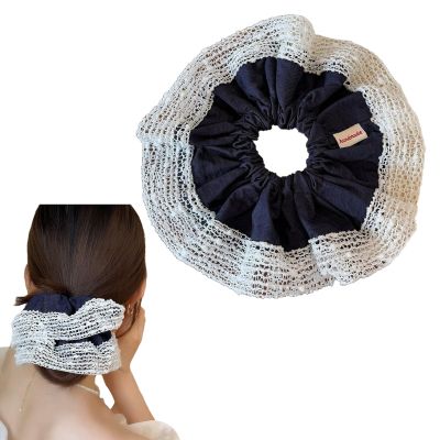 Large Lace Scrunchies for Women,Elastic Ponytail Holder,Hair Ties with Layered for Curly/Thick/Thin,Hair Accessory for Ponytails/Buns/Sleeping (Lace Trim)