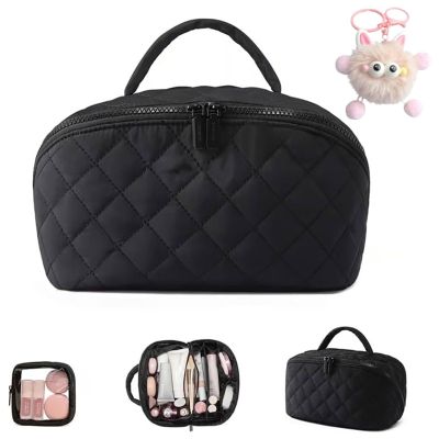 2026 New Travel Makeup Bag,Wide Open Lay-Flat Water-Resistant Cosmetic Case, Spacious 180 Open Cosmetic Organizer for Toiletries & Brushes Large Capacity with Compartments(Black)