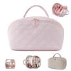 2026 New 180 Open Cosmetic Organizer, Expandable Makeup Bag, Travel Makeup Bags for Woman Fashion, Pouch Open Flat Small Toiletry Bags, With Handle Brush Compartment(Pink) view 1