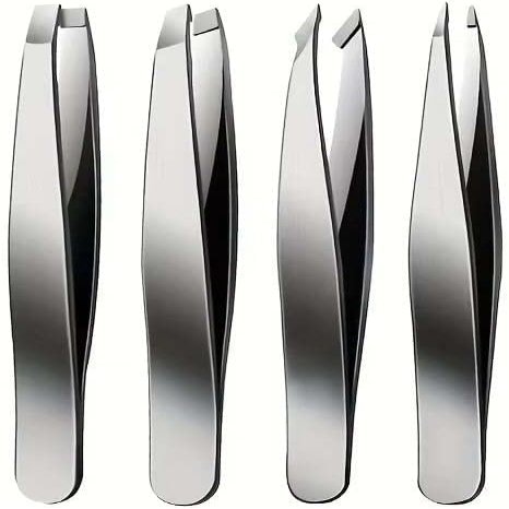 4pcs Set Professional Tweezers Set Perfect For Eyebrow Hair Removal Splinter Very Effortless and Relaxed to Remove (Silver 4 Pcs)
