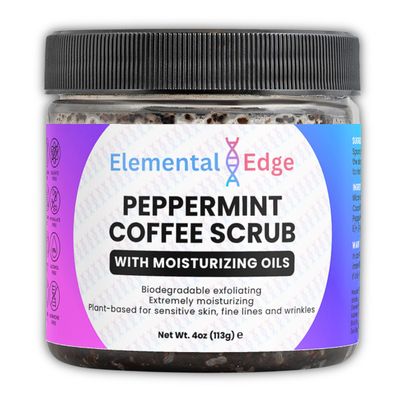Elemental Edge Peppermint Coffee Scrub  Natural Exfoliating Body & Face Polish with Coffee, Sugar & Sea Salt  Hydrating & Firming Vegan Body Scrub for Smooth, Glowing Skin  4 oz