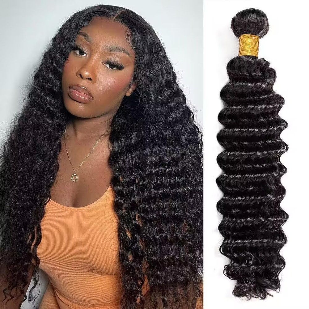 12A Deep Wave Human Hair Bundles 10.27 Inch Curly Bundles Human Hair 100% Unprocessed Brazilian Virgin Deep Curly Weave 1 Bundle Water Wavy Hair Extensions Real Human Hair 1B Bundle for Women