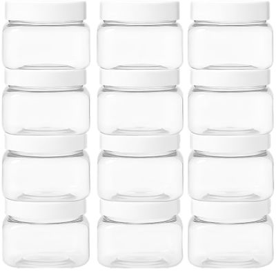 12 Pack 4 oz Plastic Jars with Lids Clear Empty Containers for Cosmetic Creams, Scrubs, Balms, Travel Supplies, Crafts, DIY Projects, Slime and Storage