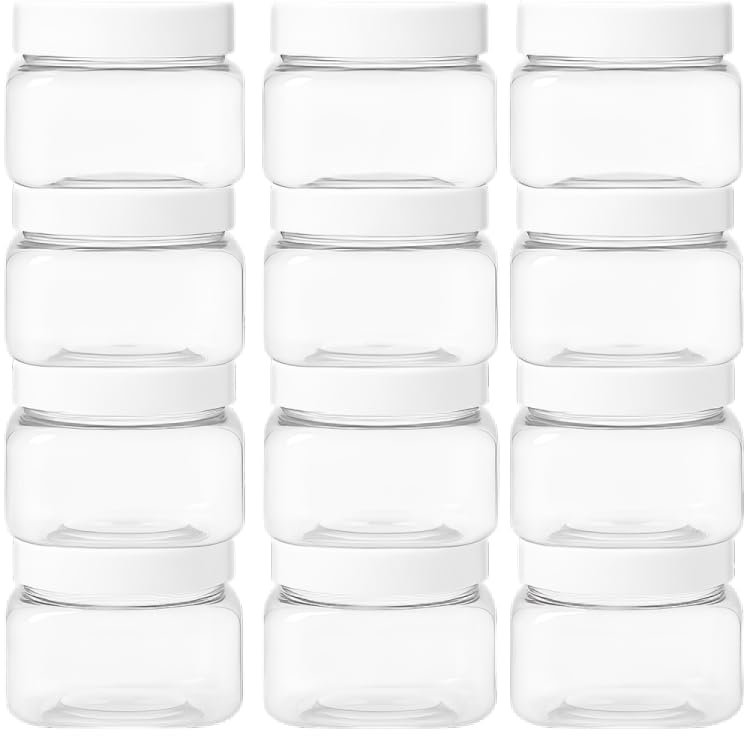 12 Pack 4 oz Plastic Jars with Lids Clear Empty Containers for Cosmetic Creams, Scrubs, Balms, Travel Supplies, Crafts, DIY Projects, Slime and Storage