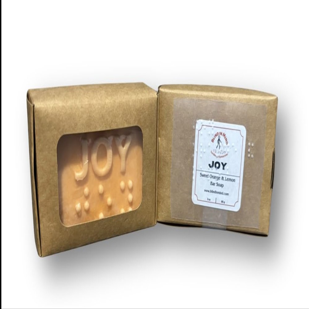 "Joy" in Braille Soap, Sweet Orange - Lemon Bar Soap, With Brailled Label, for Gifts, Home and Bath, for the Blind, Visually Impaired and Sighted